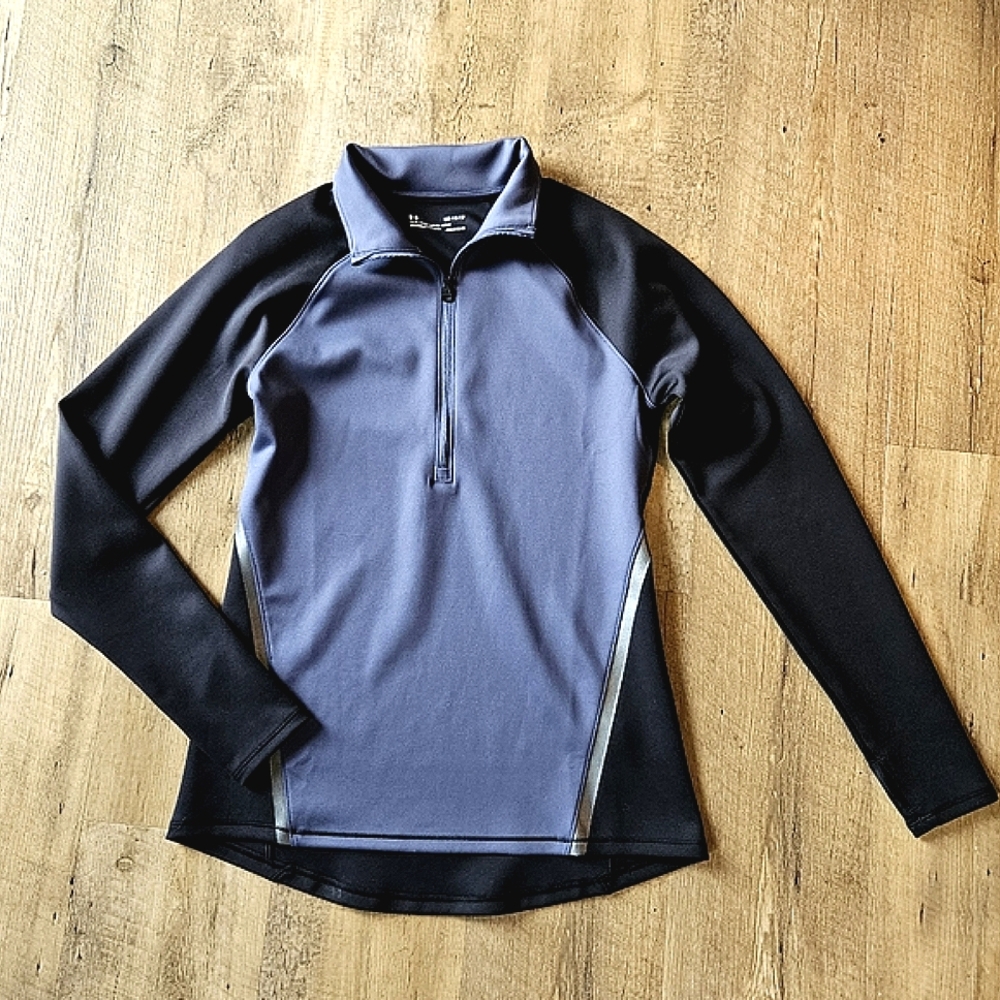 Like New Under Armour Cold Gear Blue Black Quarter Zip Long Sleeve Pullover